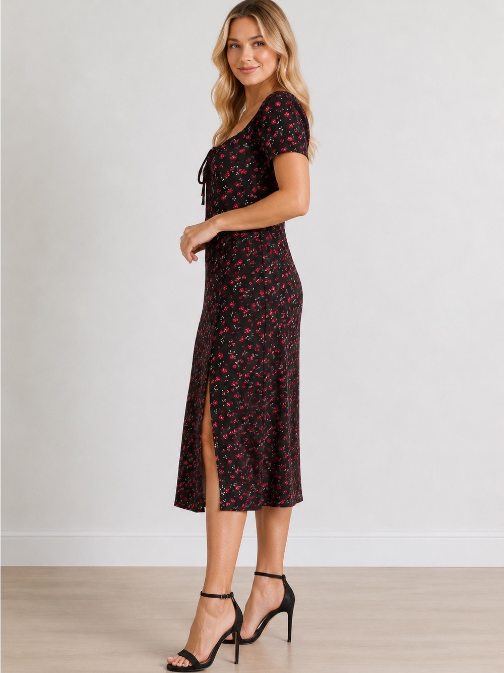 GAP  NWT Square-Neck Midi with Puff Sleeves in FLORAL~Size XL